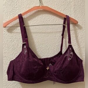 Savage X Fenty Bra Purple Lace Underwire Hook And Eye Back Closure Size 40D